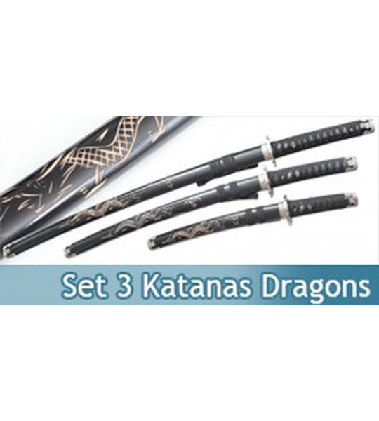 Set de 3 Katanas Décorations Dragons