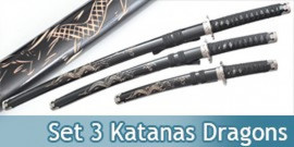 Set de 3 Katanas Décorations Dragons