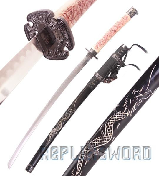 Katana en acier - Noir - motif du Dragon Rouge