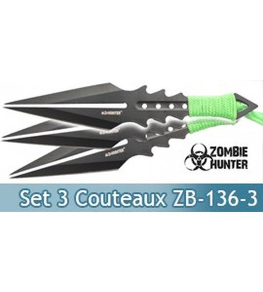 Set 3 Couteaux de Lancer Zombie Hunter ZB-136-3