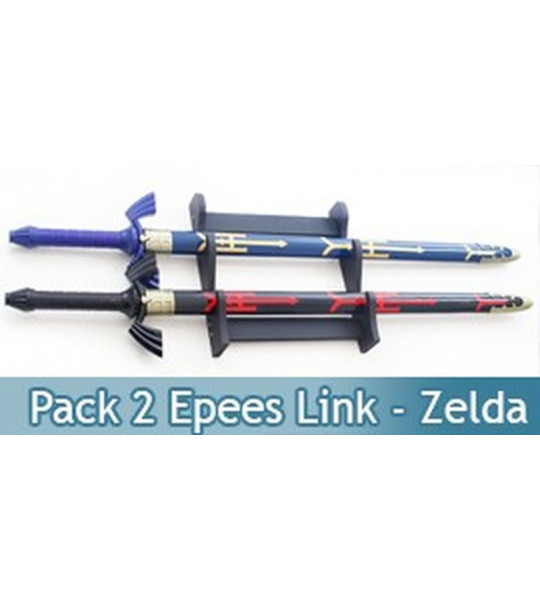 Pack 2 Epees Link Zelda Black et Blue + Fourreaux + Support