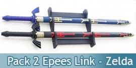 Pack 2 Epees Link Zelda Black et Blue + Fourreaux + Support