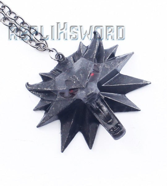 Pendentif The Witcher Tete de Loup Acier + Chaine Bijoux