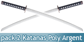 Pack 2 Katanas en Polypropylene Argent 105cm Entrainement Epee Combat