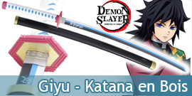 Katana DEMON SLAYER - GIYU TOMIOKA - Lame Bois (SUPPORT JAPONAIS