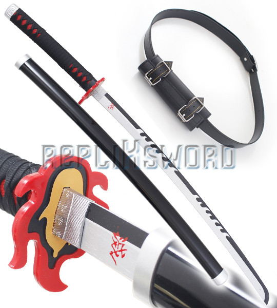 Demon Slayer Epee en Bois Tanjiro Katana Version 2 Kimetsu No Yaiba Sabre +  Ceinturon Noir Porte Epee Ceinture