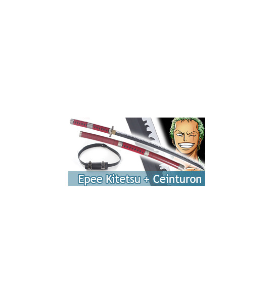 One Piece Katana en Bois Zoro Shusui Replique Epee Sabre + Ceinturon Noir  Porte Epee Ceinture Repliksword