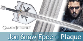 Game of Thrones Epee Jon Snow Epée Le Trone de fer + Plaque Murale