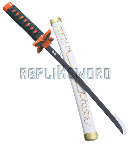 Mini Katana En Bois Giyu Tomioka - Réplique 45 Cm Avec Présentoir, épée Décorative