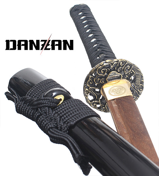 Katana En Bois D’entraînement - Sabre Japonais Avec Fourreau Et Support - Design Dragon
