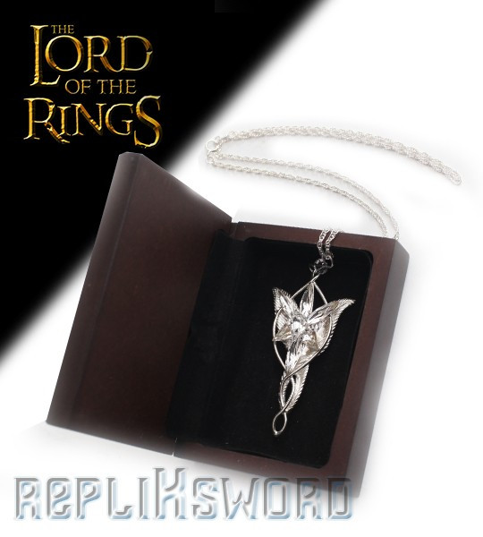 Pendentif Étoile Du Soir D'Arwen - Le Seigneur Des Anneaux, Argent Inoxydable Avec Strass, Collier 45 Cm - Réplique Officielle